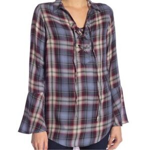 Seven7 Plaid Lace-up Tunic Large